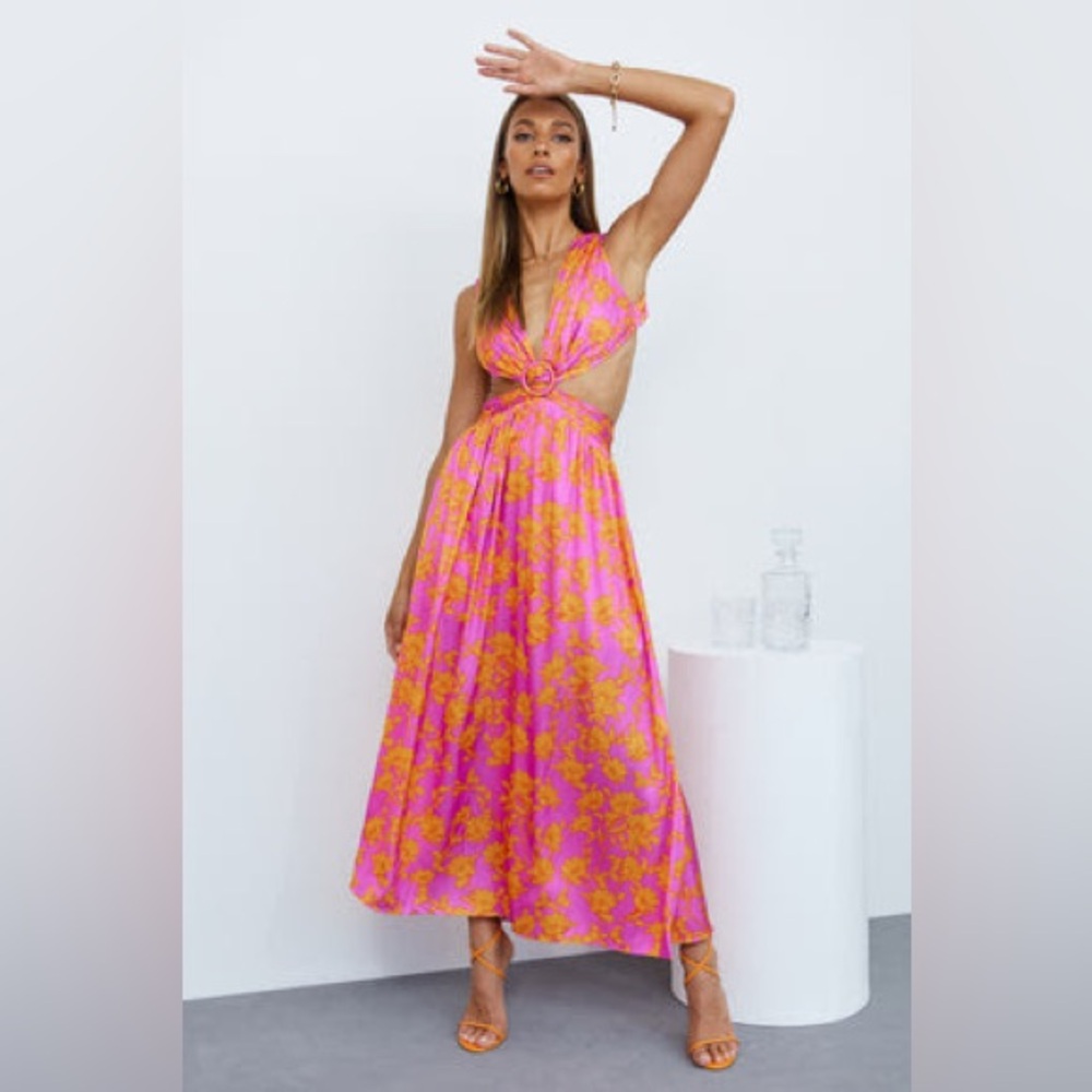 Hello Molly Pink and Orange Halter Sundress